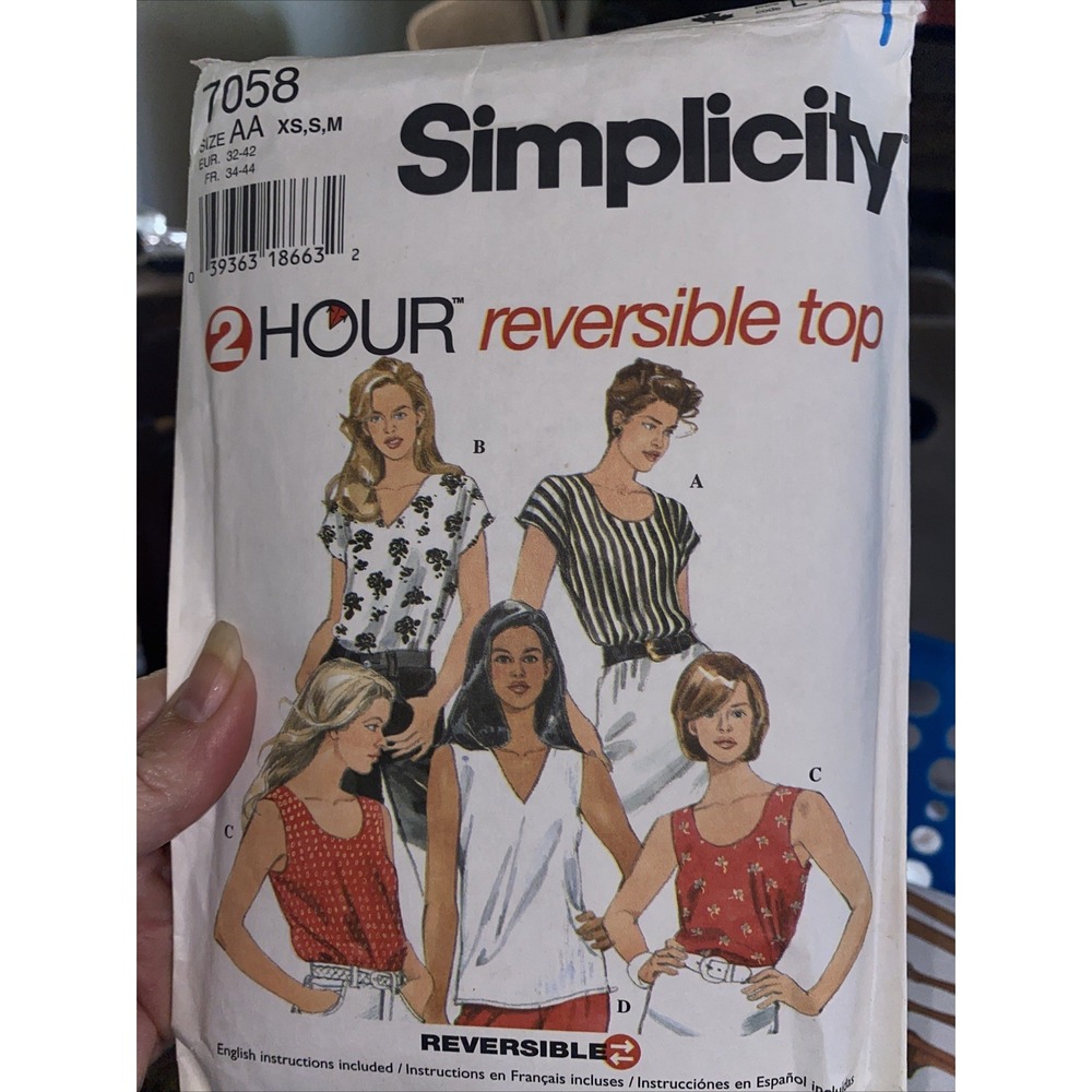 Vintage 1996 Simplicity Sewing Pattern 7058 Reversible Top XS-M Cut Complete
